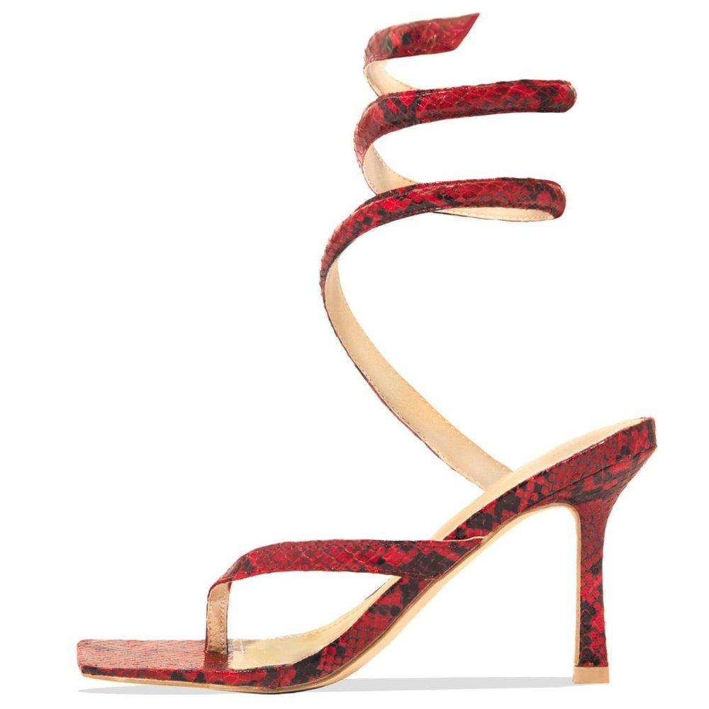 NEW🔥 Squared Open Toe Spiral Sandal Stiletto Heel - Picture 4 of 7